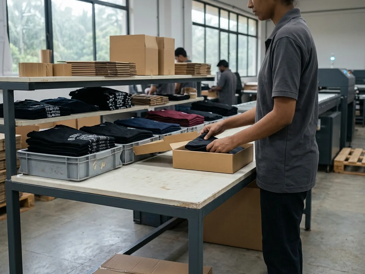 Folded apparel stacks ready to ship
