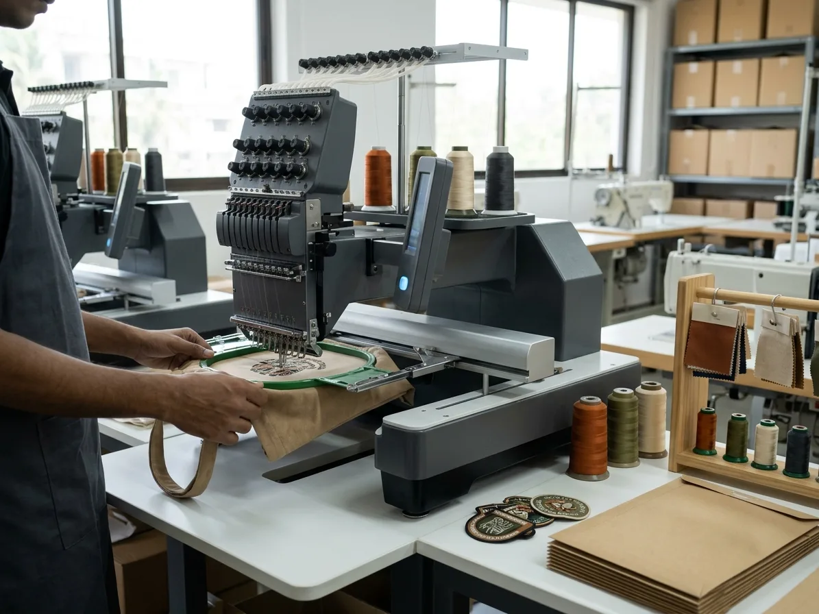 Embroidery machine stitching uniforms