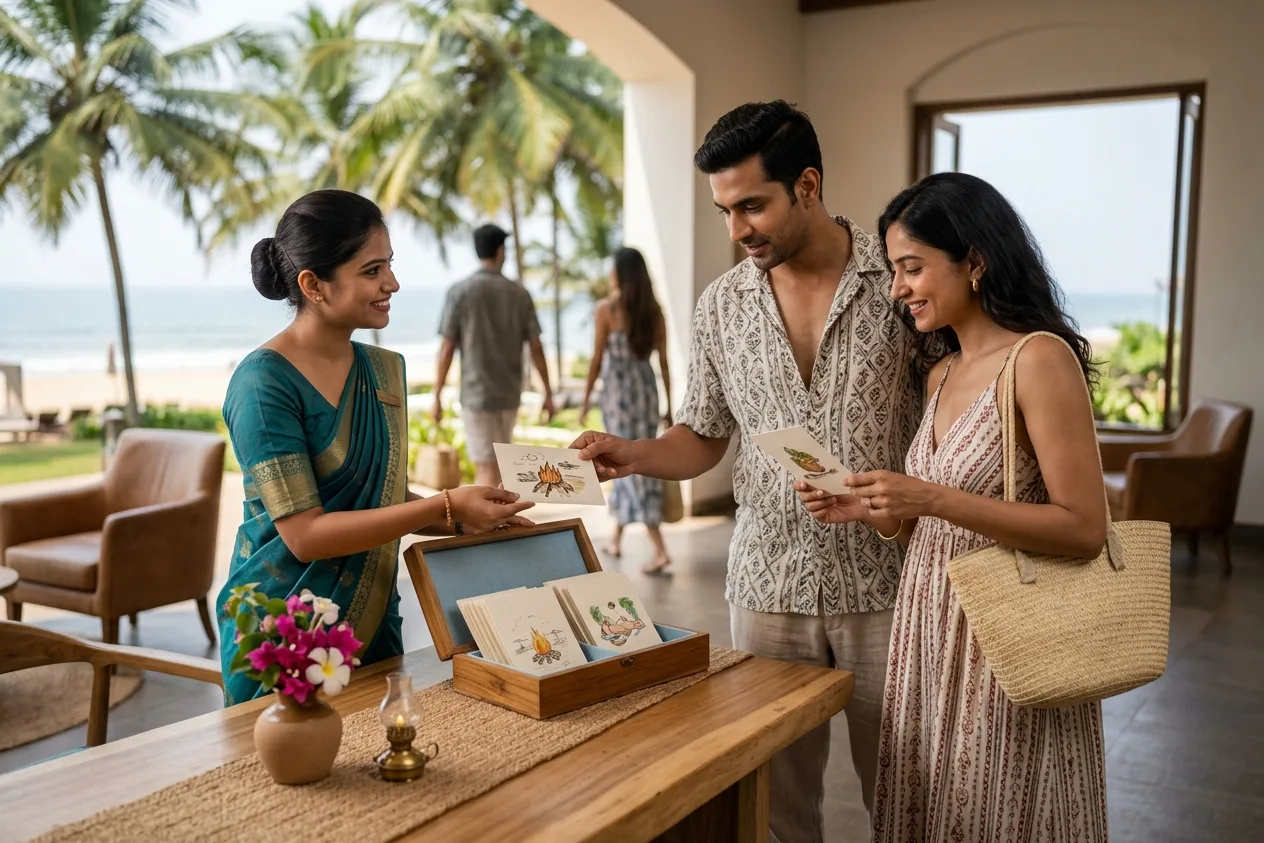 Resort welcome gifting on hospitality table