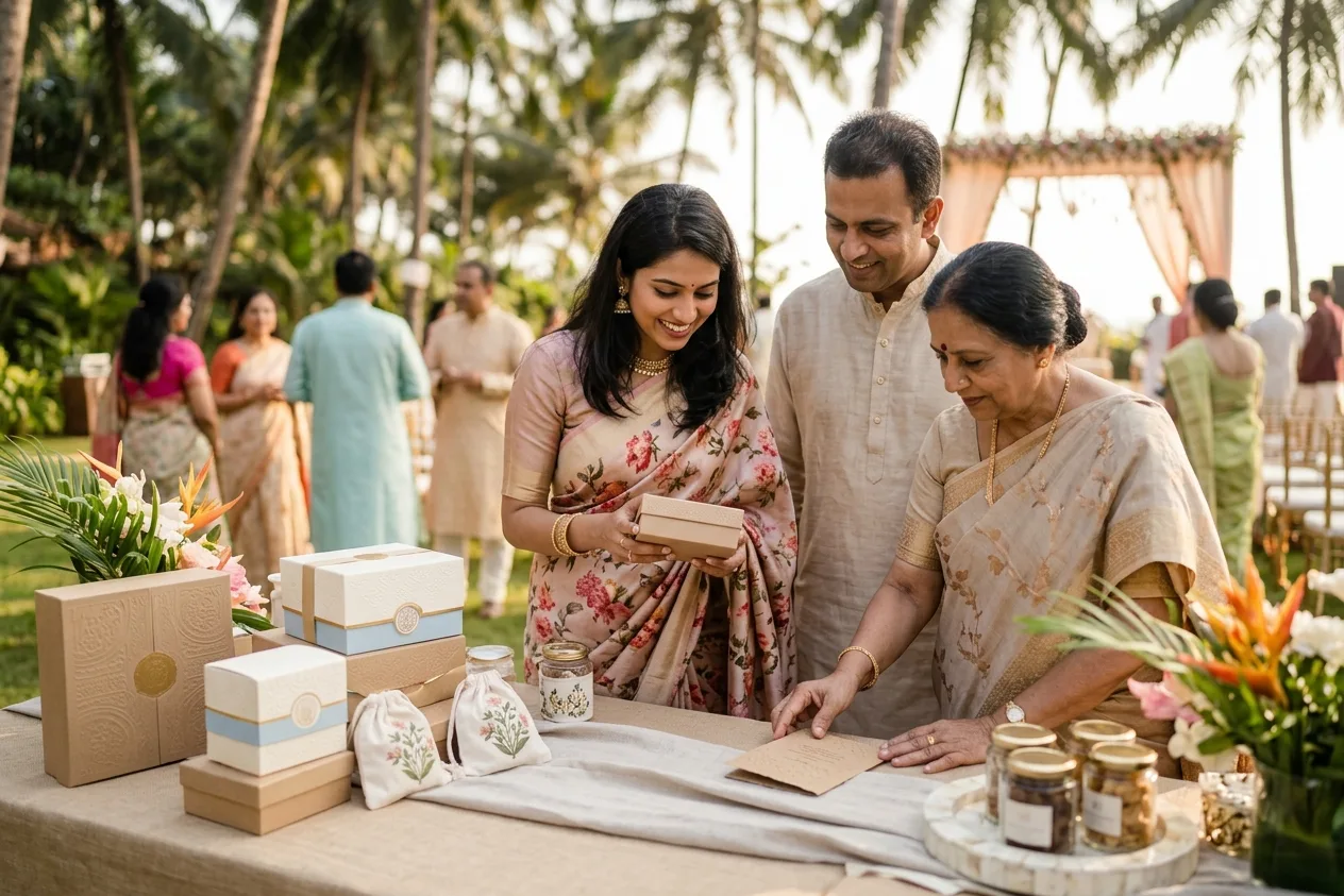 Wedding favor table at a Goa venue